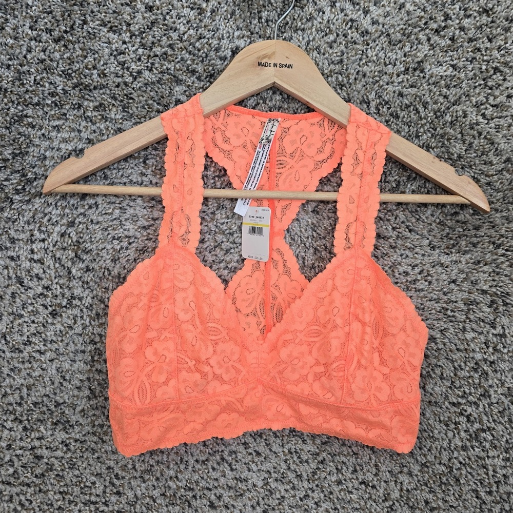 Intimately Free People Bralette Womens Medium Orange Lace Galloon Racerback